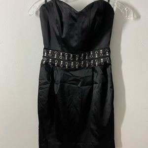 Strapless black mini dress